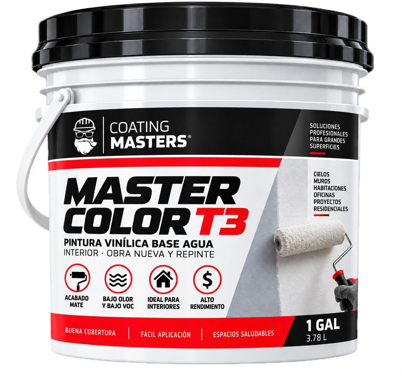 Cubeta Master Color T3 de 1 galón, pintura vinílica base agua